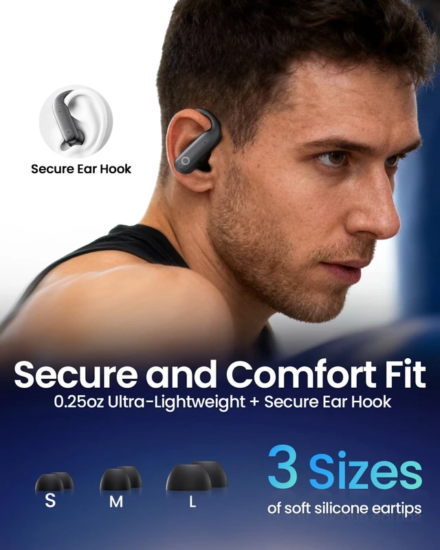 Alt view image 2 of 7 - Wireless Earbuds Bluetooth 6.0 with ANC Touchscreen 40H Bass, Carbon Gray | Noise Cancelling Ear Buds with Ear Hooks for iOS, Android, Sports, Workout, Lightweight Over-ear Headphones Stereo Sound