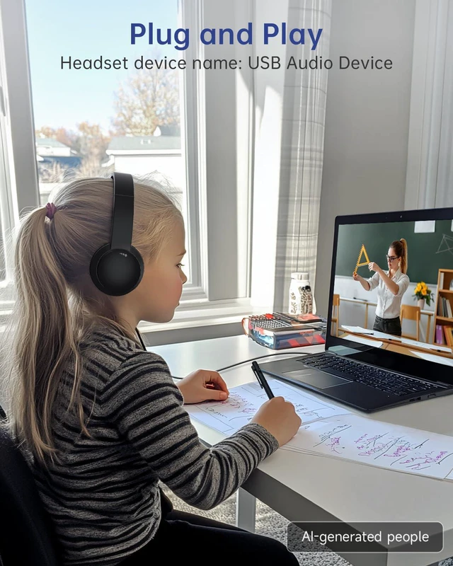 Alt view image 6 of 7 - USB Headset with Microphone for PC, Wired Headphones with Mic USB Headset with Noise Cancelling Microphone, Computer Headset with Microphone for Home Office Online Class Teams SkypeBlack