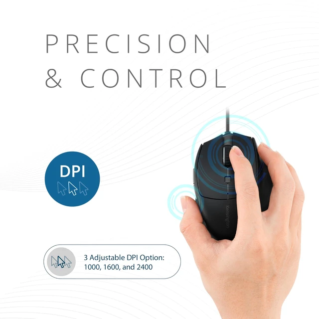 Alt view image 6 of 7 - USB-C Wired Mouse, Pro Fit Ergo MY435 EQ Wired Mouse, for Small to Medium-Sized Hand, Programmable Buttons, Quiet-Click Buttons, USB-C Connection - Black (K72512NA)