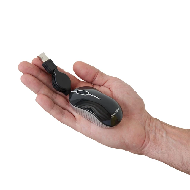 Alt view image 7 of 7 - Mini Travel Optical Mouse, USB, Retractable Cable, Black