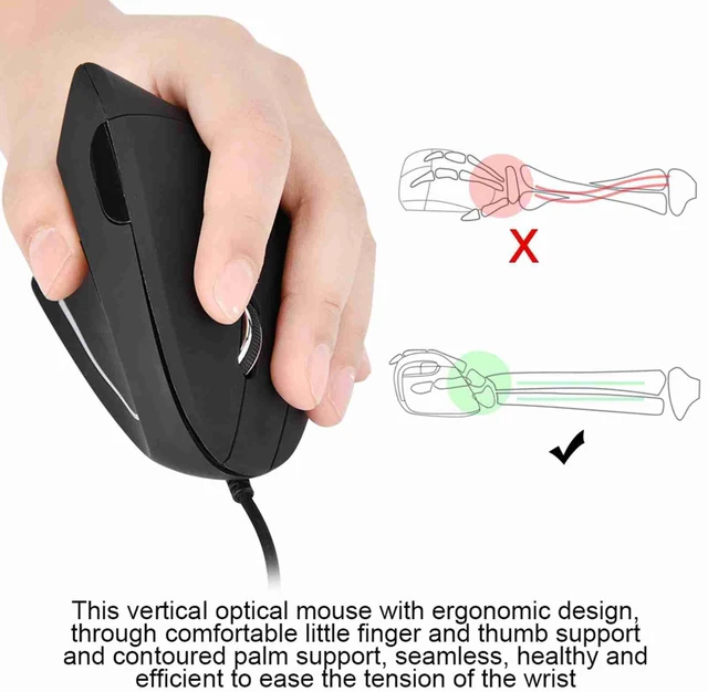 Alt view image 3 of 7 - Ergonomic Vertical USB Wired Mouse, Left Handed Optical Mouse, 3 Adjustable DPI 800/1200/1600, 6 Programmable Buttons, Universal Gaming Mouse for Laptop, Desktop, Notebook, PC, Computer (Black)