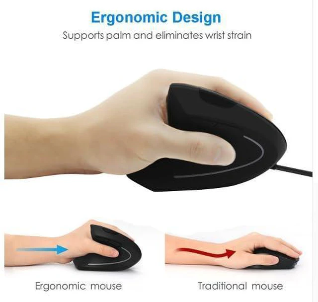 Alt view image 7 of 7 - Ergonomic Vertical USB Wired Mouse, Left Handed Optical Mouse, 3 Adjustable DPI 800/1200/1600, 6 Programmable Buttons, Universal Gaming Mouse for Laptop, Desktop, Notebook, PC, Computer (Black)