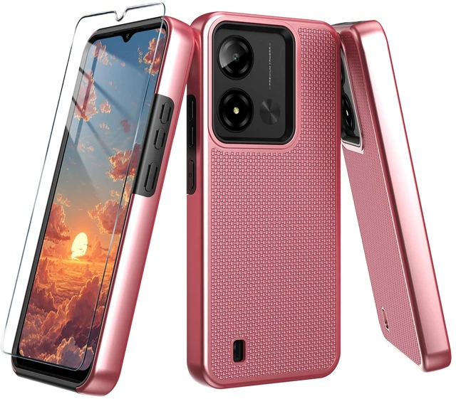 Main image of for Cloud Mobile Stratus C8 Prime Phone Case with Tempered Glass Screen Protector,Dual Layer Heavy Duty Shockproof Protection (Rose Gold)