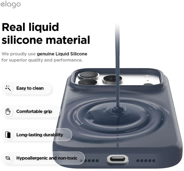 Alt view image 6 of 7 - Premium Magnetic Silicone Case for iPhone 17 Pro | Compatible with MagSafe, Liquid Silicone Material, Protection, Shockproof, Slim Phone (Jean Indigo)