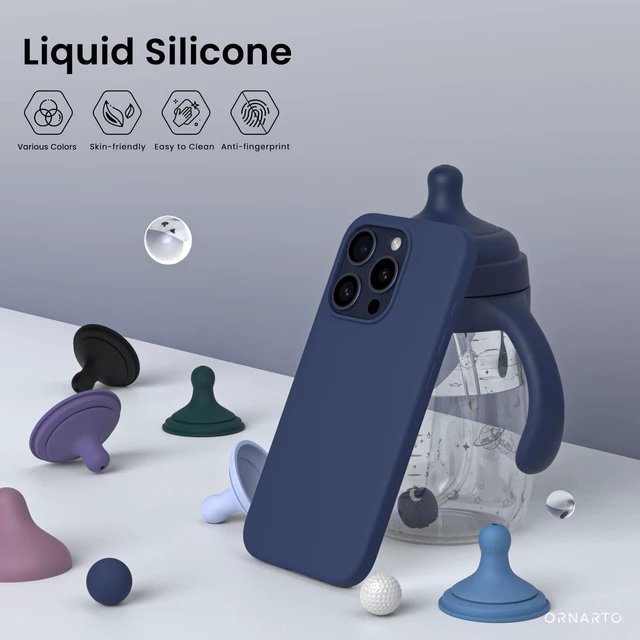 Alt view image 3 of 7 - for iPhone 15 Pro Max Case, Liquid Silicone, Dark Blue | 4-Layer Liquid Silicone Rubber, Soft Touch Feel, Shockproof Case, Raised Edges, Microfiber Lining