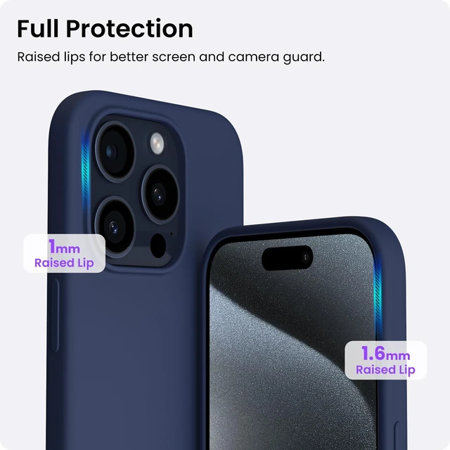 Alt view image 4 of 7 - for iPhone 15 Pro Max Case, Liquid Silicone, Dark Blue | 4-Layer Liquid Silicone Rubber, Soft Touch Feel, Shockproof Case, Raised Edges, Microfiber Lining