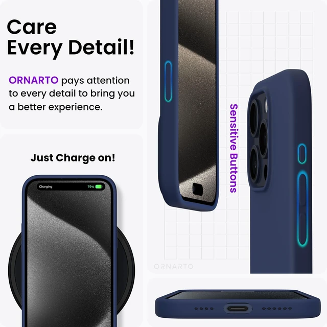 Alt view image 5 of 7 - for iPhone 15 Pro Max Case, Liquid Silicone, Dark Blue | 4-Layer Liquid Silicone Rubber, Soft Touch Feel, Shockproof Case, Raised Edges, Microfiber Lining