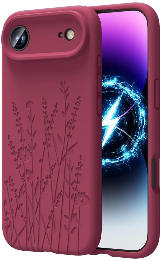 Main image of Magnetic Engraved for iPhone 17 Air Case, Wine Red Flower | Compatible with Magsafe, All-Round Protection, Premium Liquid Silicone, Anti-Scratch Microfiber Lining, Women Girls