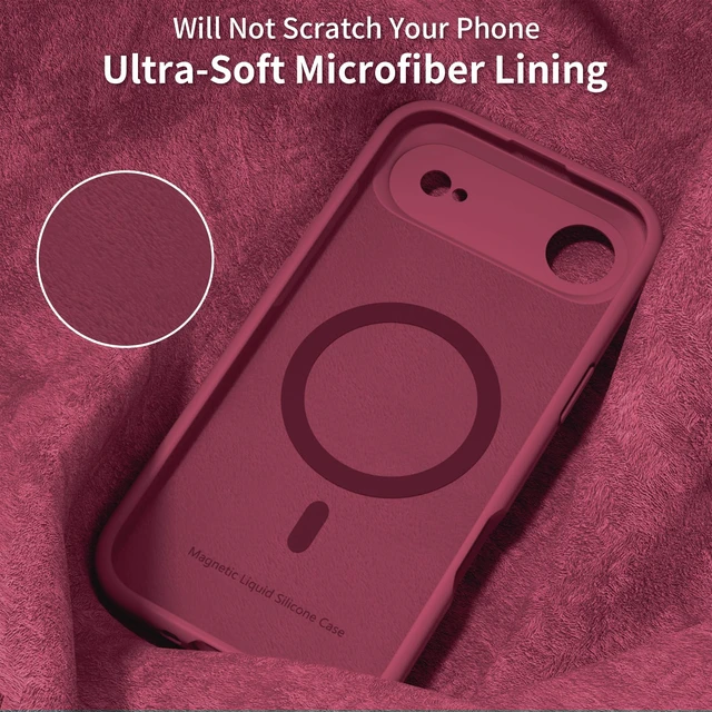 Alt view image 6 of 7 - Magnetic Engraved for iPhone 17 Air Case, Wine Red Flower | Compatible with Magsafe, All-Round Protection, Premium Liquid Silicone, Anti-Scratch Microfiber Lining, Women Girls