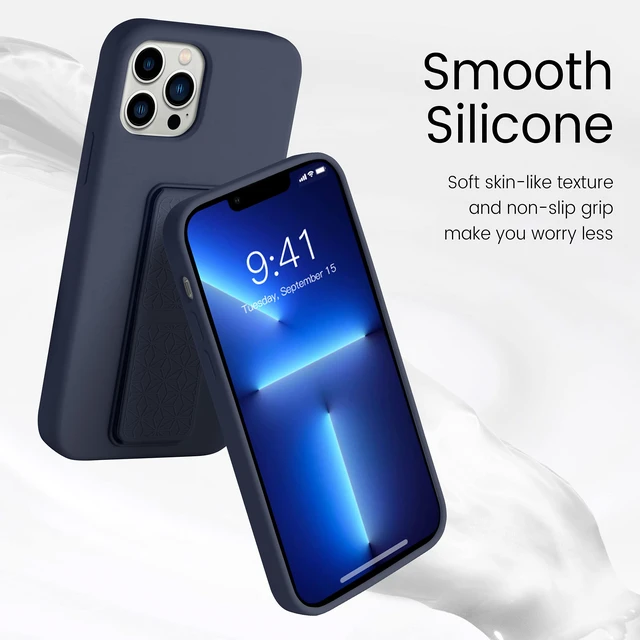 Alt view image 2 of 7 - Silicone Kickstand Case Compatible with iPhone 13 Pro, Vertical and Horizontal Stand Hand Strap Metal Kickstand Cover, Flexible Soft Liquid Silicone Stand Case for iPhone 13 Pro (Blue)