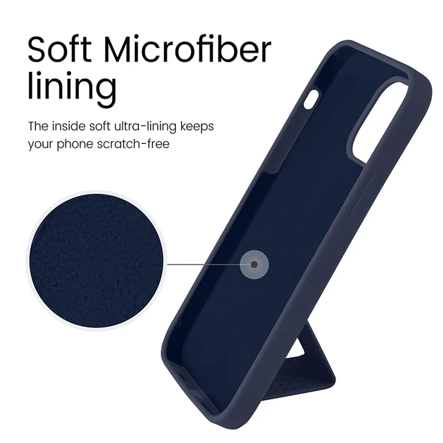 Alt view image 6 of 7 - Silicone Kickstand Case Compatible with iPhone 13 Pro, Vertical and Horizontal Stand Hand Strap Metal Kickstand Cover, Flexible Soft Liquid Silicone Stand Case for iPhone 13 Pro (Blue)