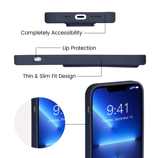 Alt view image 5 of 7 - Silicone Kickstand Case Compatible with iPhone 13 Pro, Vertical and Horizontal Stand Hand Strap Metal Kickstand Cover, Flexible Soft Liquid Silicone Stand Case for iPhone 13 Pro (Blue)