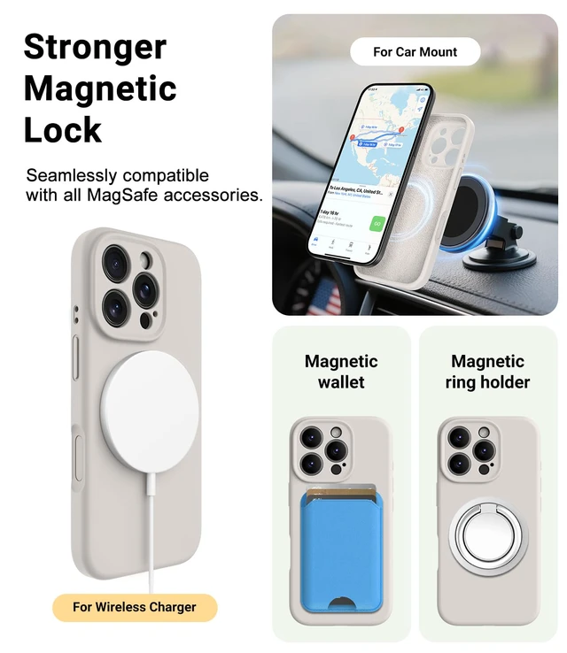 Alt view image 5 of 7 - Magnetic for iPhone 16 Pro Case,Compatible with Magsafe,Classic Liquid Silicone Mobile Phone Case,Integrated Camera Control Button,Anti-Scratch Microfiber Lining, Stone