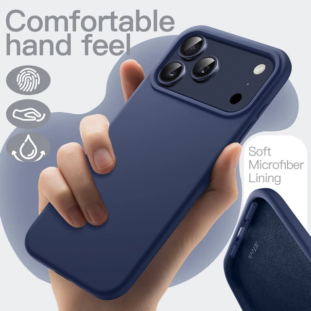 Alt view image 3 of 7 - Silicone Case for iPhone 17 Pro Max, Dark Blue | Silky Soft Touch, Shockproof Protection, Scratch Resistant, Microfiber Lining