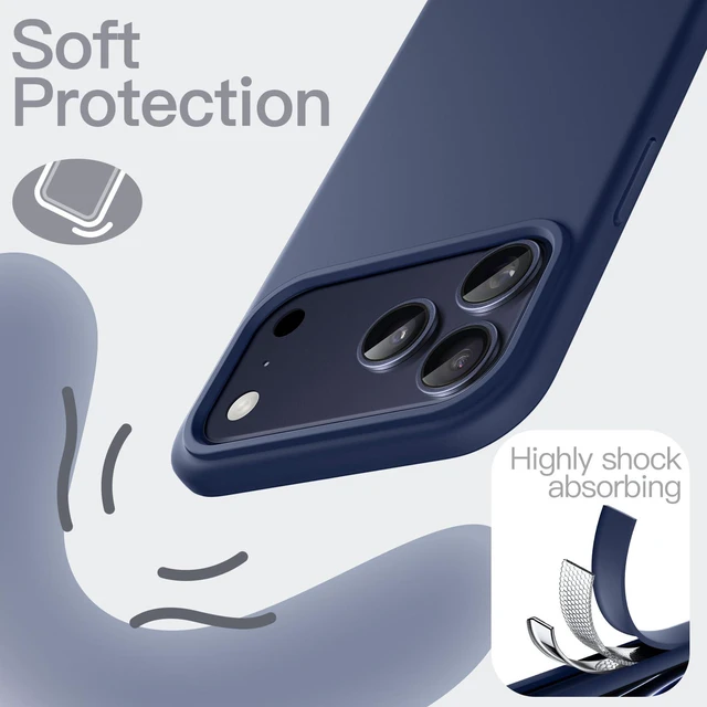 Alt view image 4 of 7 - Silicone Case for iPhone 17 Pro Max, Dark Blue | Silky Soft Touch, Shockproof Protection, Scratch Resistant, Microfiber Lining