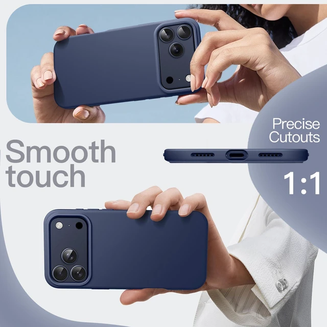 Alt view image 6 of 7 - Silicone Case for iPhone 17 Pro Max, Dark Blue | Silky Soft Touch, Shockproof Protection, Scratch Resistant, Microfiber Lining