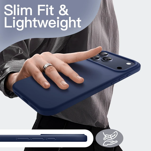 Alt view image 7 of 7 - Silicone Case for iPhone 17 Pro Max, Dark Blue | Silky Soft Touch, Shockproof Protection, Scratch Resistant, Microfiber Lining