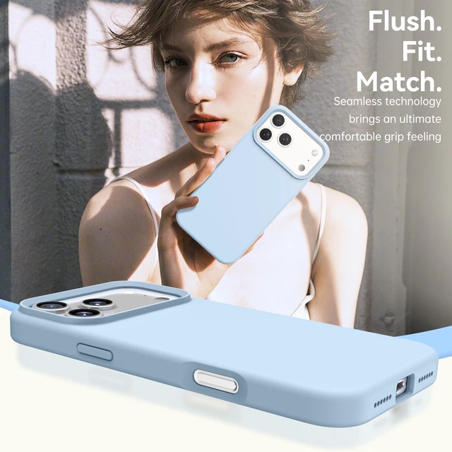 Alt view image 5 of 7 - Case for iPhone 17 Pro Max, Liquid Silicone Soft Gel Rubber iPhone 17 Pro Max Phone Case Slim Thin Phone Case with Microfiber Lining Protective Phone Cases Cover for Men Women, Light Blue
