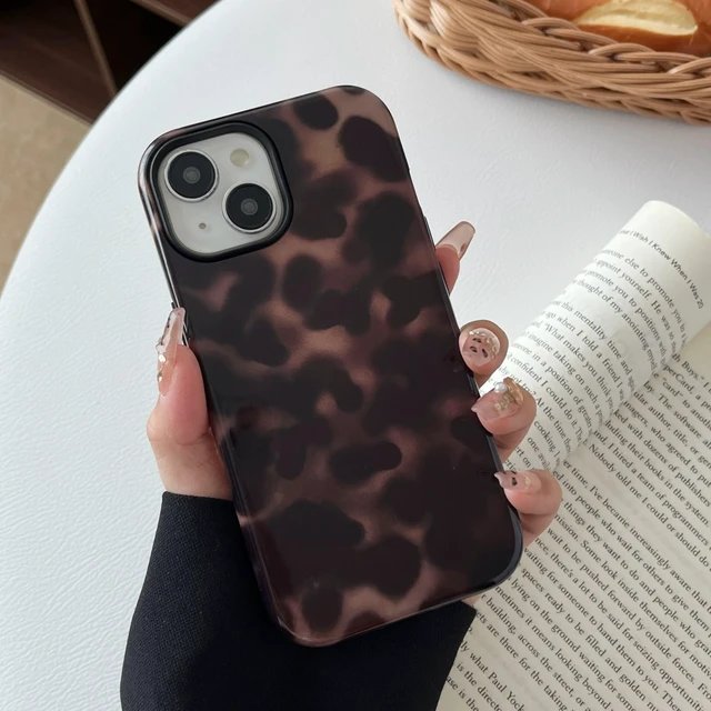Alt view image 6 of 7 - Compatible with iPhone 15 Case Tortoise Shell Phone Case Brown | Tortoise Shell Phone Cover for Women Girl Shockproof TPU and Hard PC Protective Cover - Amber Brown Leopard