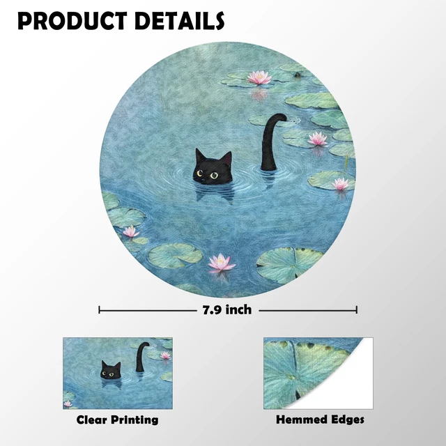 Alt view image 5 of 5 - Whimsical Black Cat Mouse Pad for Desk, Funny Black Kitten in Water Lily Pond Mousepad for Work Wireless Mouse Computers Laptop Desk Accessories, Cat Office Supplies, 7.9x7.9 Inch