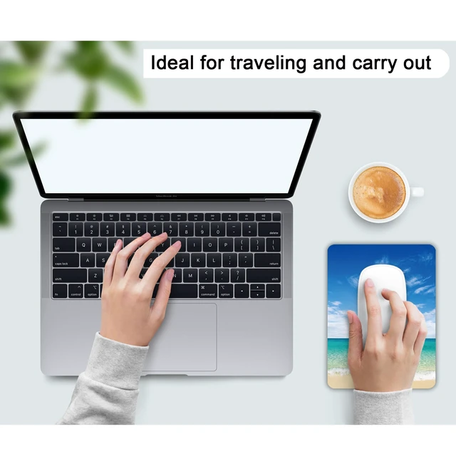 Alt view image 6 of 7 - Small Mouse Pad, Mini Mouse Pad 6 X 8 Inch with Non-Slip Rubber Base for Keyboard Tray Laptops Wireless Mouse Home Office Travel, Washable & Portable (Beach)