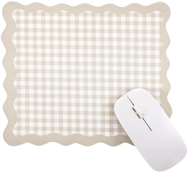 Main image of Brown Scalloped Gingham Mouse Pad 9x7.9 Inch | 9x7.9 Inch Size, Waterproof Rubber Base with Stitched Edges, Soft Surface for Office Desk, Back to School Gift for Girls