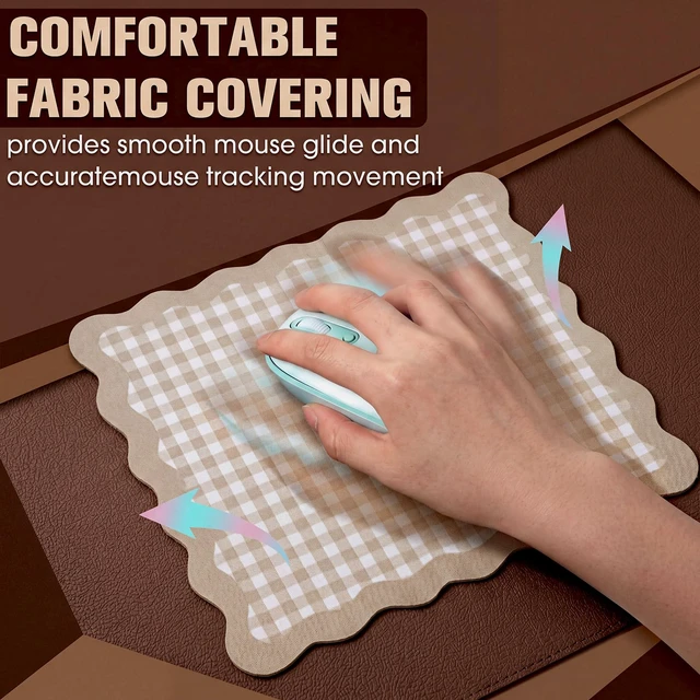 Alt view image 3 of 6 - Brown Scalloped Gingham Mouse Pad 9x7.9 Inch | 9x7.9 Inch Size, Waterproof Rubber Base with Stitched Edges, Soft Surface for Office Desk, Back to School Gift for Girls