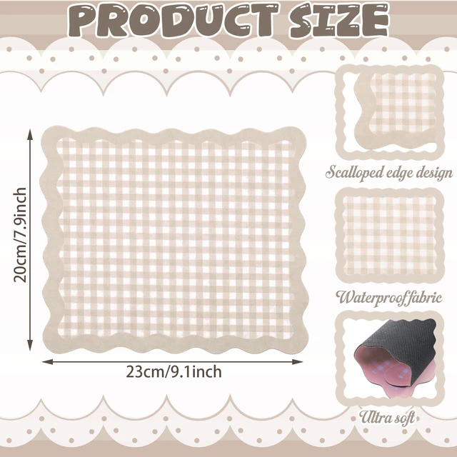 Alt view image 2 of 6 - Brown Scalloped Gingham Mouse Pad 9x7.9 Inch | 9x7.9 Inch Size, Waterproof Rubber Base with Stitched Edges, Soft Surface for Office Desk, Back to School Gift for Girls