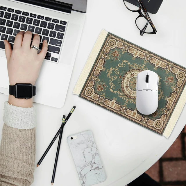 Alt view image 5 of 7 - Persian Carpet Style Mouse Pad Oriental Vintage Bohemian Rug Desk Pad Miniature Mouse Mat Coaster Table Décor for Office Home (Color_50)