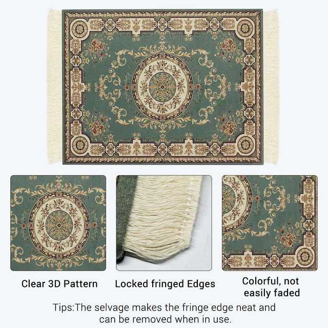 Alt view image 3 of 7 - Persian Carpet Style Mouse Pad Oriental Vintage Bohemian Rug Desk Pad Miniature Mouse Mat Coaster Table Décor for Office Home (Color_50)