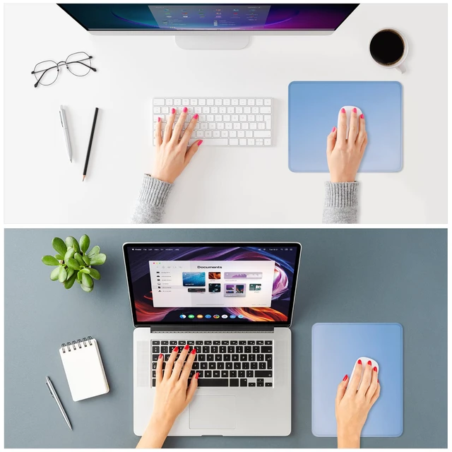 Alt view image 2 of 7 - Mouse Pad Non-Slip Rubber Base Smooth Surface Stitched Edges Waterproof Durable Compatible with All Mice for Office & Gaming, Desk Accessory, 10.2x8.3x0.12 inch, Azure