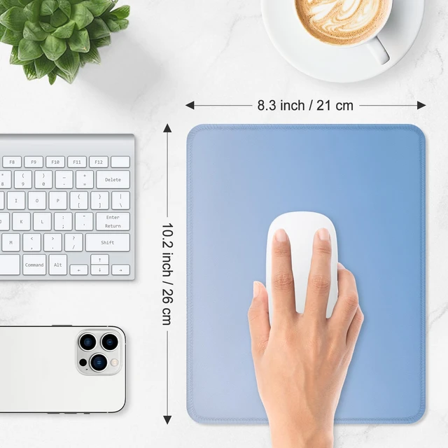 Alt view image 3 of 7 - Mouse Pad Non-Slip Rubber Base Smooth Surface Stitched Edges Waterproof Durable Compatible with All Mice for Office & Gaming, Desk Accessory, 10.2x8.3x0.12 inch, Azure