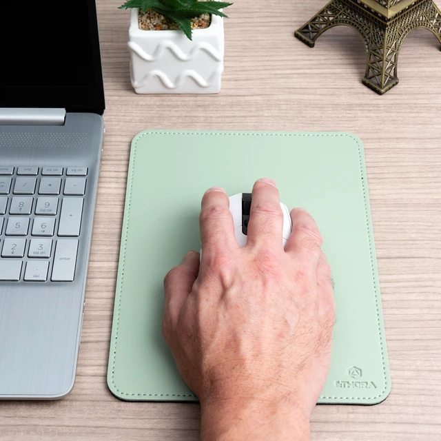 Alt view image 4 of 7 - Faux Leather Mouse Pad Elegant & Waterproof | Synthetic Leather, Non-Slip Rubber Base, Stitched Edges | Ideal for Laptop, Office (Light Green, 7 x 9 Inches)