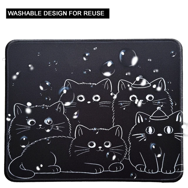 Alt view image 2 of 6 - Cute Black Cats Mouse Pad with Stitched Edge Washable Cat Design Mousepad with Non-Slip Rubber Base for Home Office Laptop Computer Soft & Comfortable Mat Desk Accessories