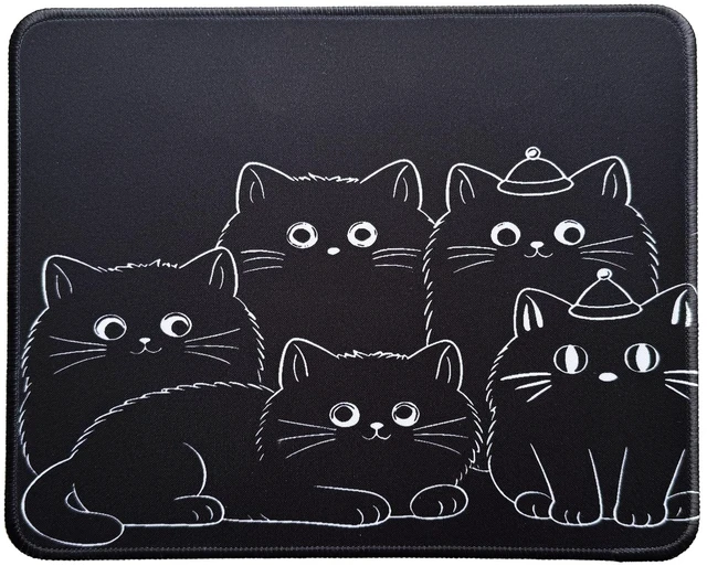 Main image of Cute Black Cats Mouse Pad with Stitched Edge Washable Cat Design Mousepad with Non-Slip Rubber Base for Home Office Laptop Computer Soft & Comfortable Mat Desk Accessories