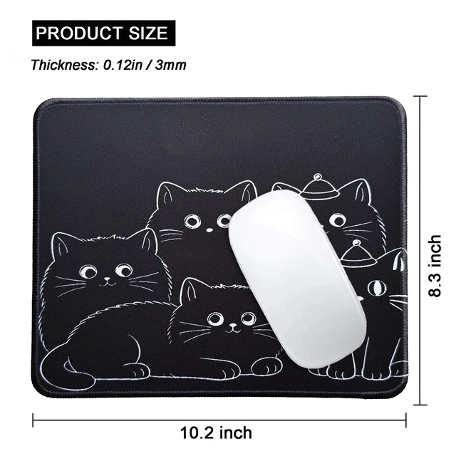 Alt view image 4 of 6 - Cute Black Cats Mouse Pad with Stitched Edge Washable Cat Design Mousepad with Non-Slip Rubber Base for Home Office Laptop Computer Soft & Comfortable Mat Desk Accessories