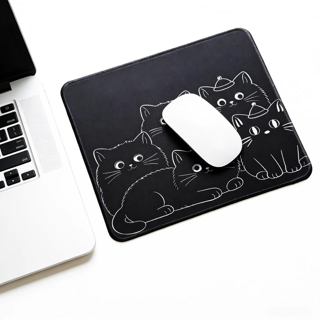 Alt view image 5 of 6 - Cute Black Cats Mouse Pad with Stitched Edge Washable Cat Design Mousepad with Non-Slip Rubber Base for Home Office Laptop Computer Soft & Comfortable Mat Desk Accessories