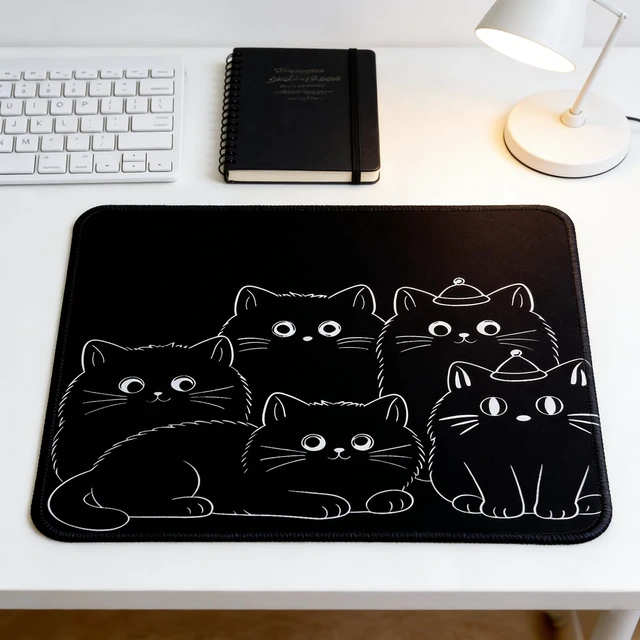Alt view image 6 of 6 - Cute Black Cats Mouse Pad with Stitched Edge Washable Cat Design Mousepad with Non-Slip Rubber Base for Home Office Laptop Computer Soft & Comfortable Mat Desk Accessories