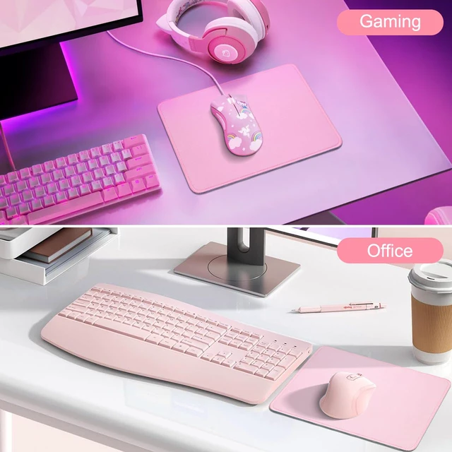 Alt view image 2 of 7 - Mouse Pad with Anti-fray Stitching,10.2 * 8.3 in Pink | Anti-Fray Stitched Edges, Premium Waterproof Surface, Non-Slip Rubber Base, Office & Home Use