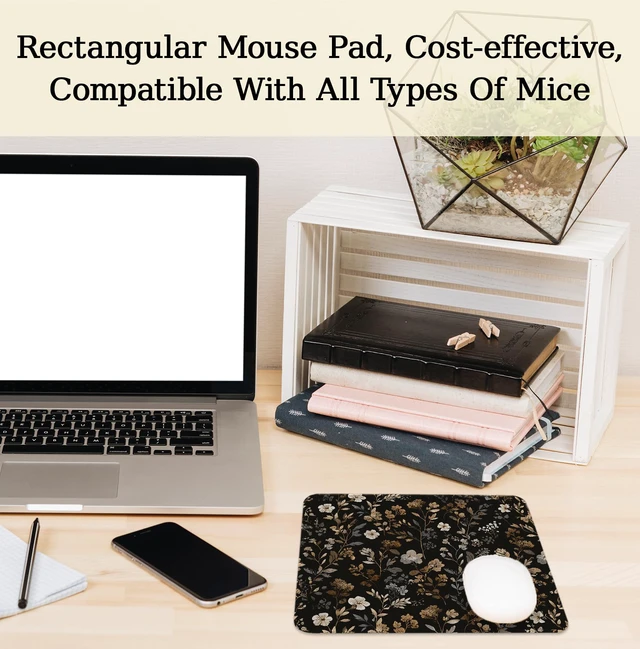 Alt view image 4 of 7 - Vintage Boho Dark Floral Mouse Pad, Dark Cottagecore Neutral Botanical Wildflower Mouse Pads Mousepads Non-Slip for Computers Laptop Home Office Desk Accessories, 9.5x7.9 Inch