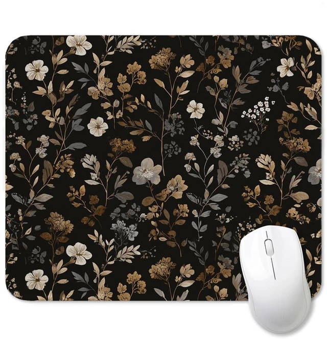 Main image of Vintage Boho Dark Floral Mouse Pad, Dark Cottagecore Neutral Botanical Wildflower Mouse Pads Mousepads Non-Slip for Computers Laptop Home Office Desk Accessories, 9.5x7.9 Inch
