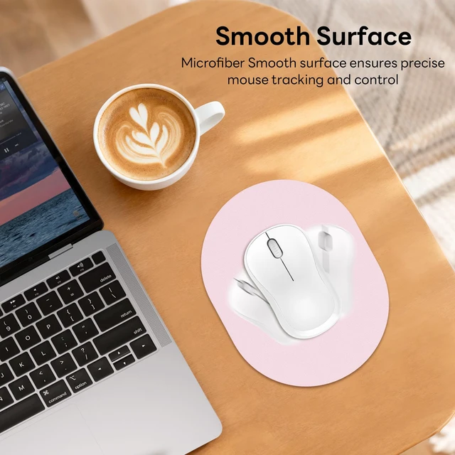 Alt view image 3 of 7 - Oval Mouse Pad 6x8in Non-Slip for Laptop,Pink | Portable water-drop mousepad with rubber non-slip base, smooth surface for precise cursor control, for travel and office
