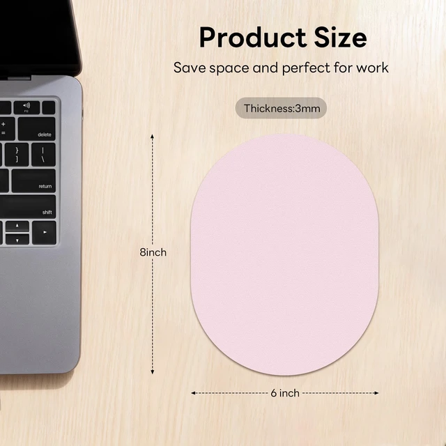 Alt view image 2 of 7 - Oval Mouse Pad 6x8in Non-Slip for Laptop,Pink | Portable water-drop mousepad with rubber non-slip base, smooth surface for precise cursor control, for travel and office