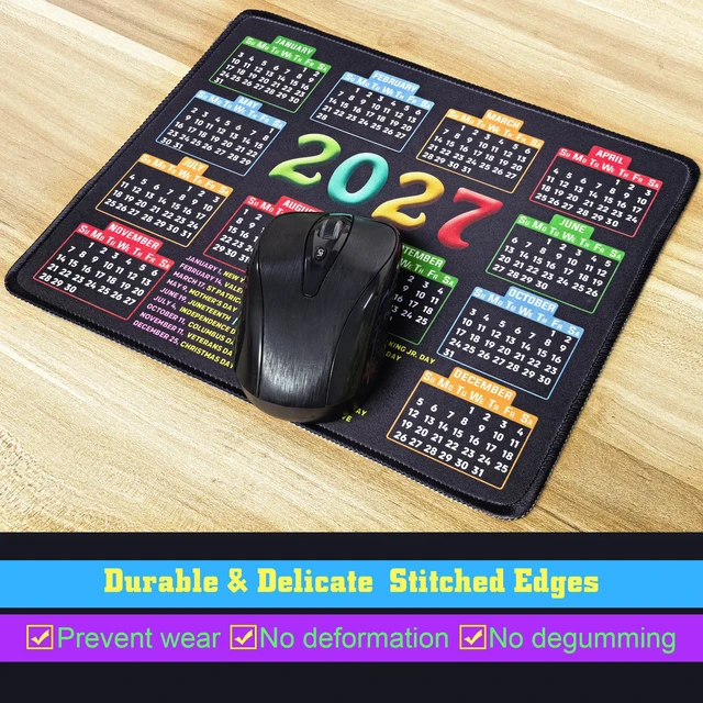 Alt view image 4 of 5 - Mouse Pad, 2027 Calendar Black, Stitched Edge | Non-Slip Rubber Base, For Computers Laptop, 9.6x7.9x0.1 inch