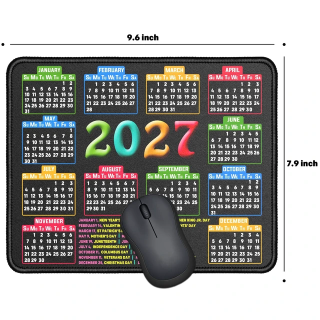 Alt view image 2 of 5 - Mouse Pad, 2027 Calendar Black, Stitched Edge | Non-Slip Rubber Base, For Computers Laptop, 9.6x7.9x0.1 inch