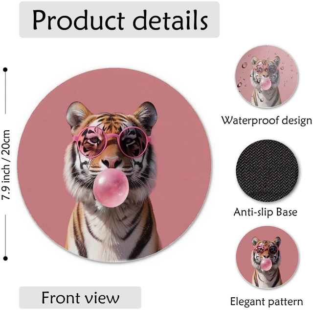 Alt view image 2 of 5 - Funny Tiger Animals Mouse Pad 7.9x7.9 Inch, Pink Bubble Gum Tiger Mouse Pads for Wireless Mouse Computers Laptop Desk Accessories Women Office Supplies