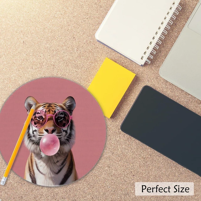 Alt view image 4 of 5 - Funny Tiger Animals Mouse Pad 7.9x7.9 Inch, Pink Bubble Gum Tiger Mouse Pads for Wireless Mouse Computers Laptop Desk Accessories Women Office Supplies