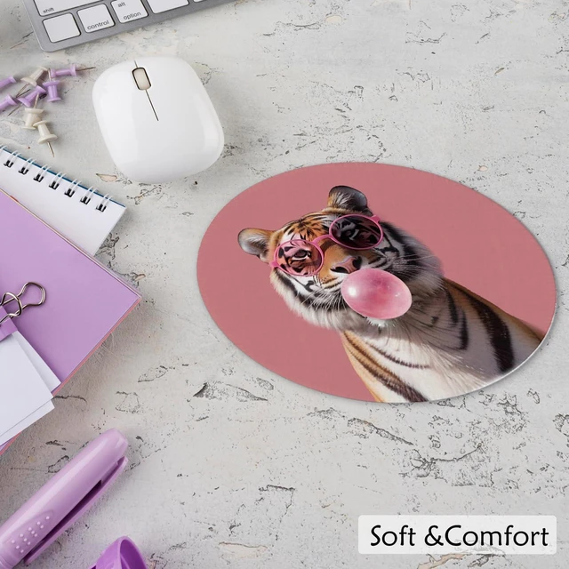 Alt view image 5 of 5 - Funny Tiger Animals Mouse Pad 7.9x7.9 Inch, Pink Bubble Gum Tiger Mouse Pads for Wireless Mouse Computers Laptop Desk Accessories Women Office Supplies