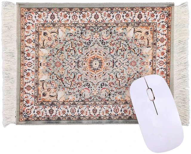 Main image of Persian Rug Mouse Pad - Vintage Bohemian Carpet Style Desk Mat with Fringed Edges, Non-Slip Rubber Base, Aesthetic Table Decor for Home & Office