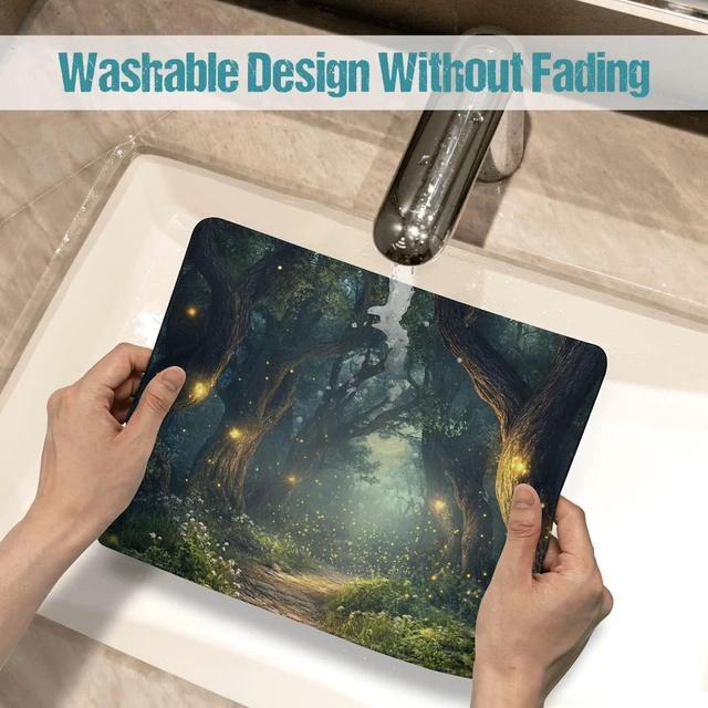 Alt view image 6 of 7 - Forest with Winding Paths Mouse Pad Non-Slip Rubber Base Mousepad with Stitched Edge Square Mouse Mat for Computers Laptop Home Office, 9.5x8 Inches